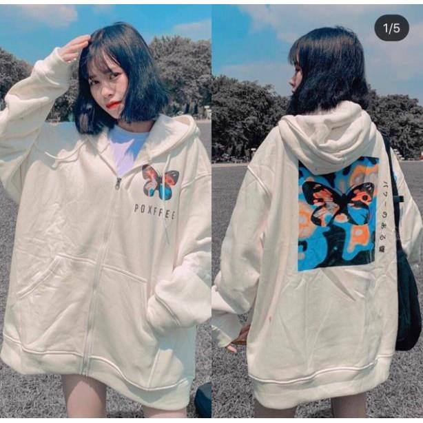 Áo khoác hoodie nỉ dây kéo form rộng BƯỚM Ulzzang