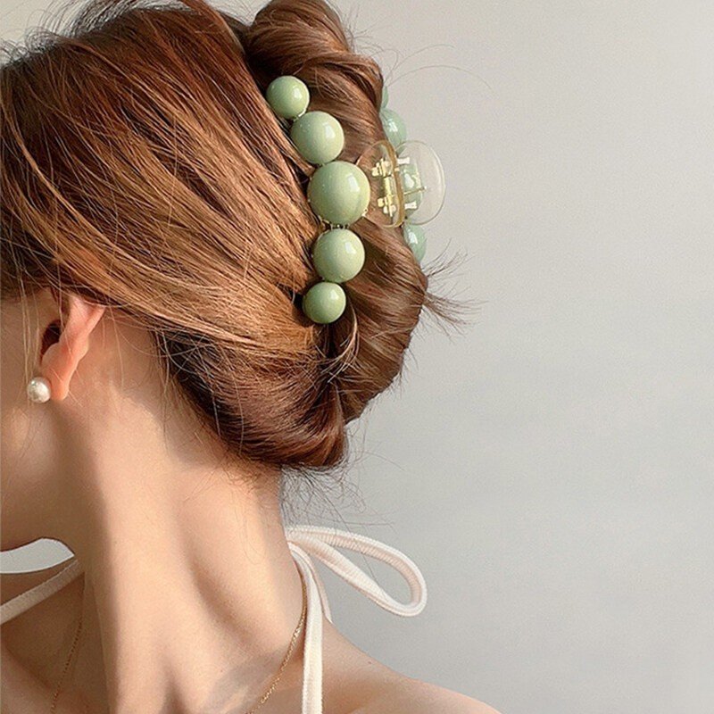 Kẹp cặp tóc càng cua hàn quốc đính ngọc trai phong cách tiểu thư cute xinh dễ thuong cho nữ màu xanh ngọc
