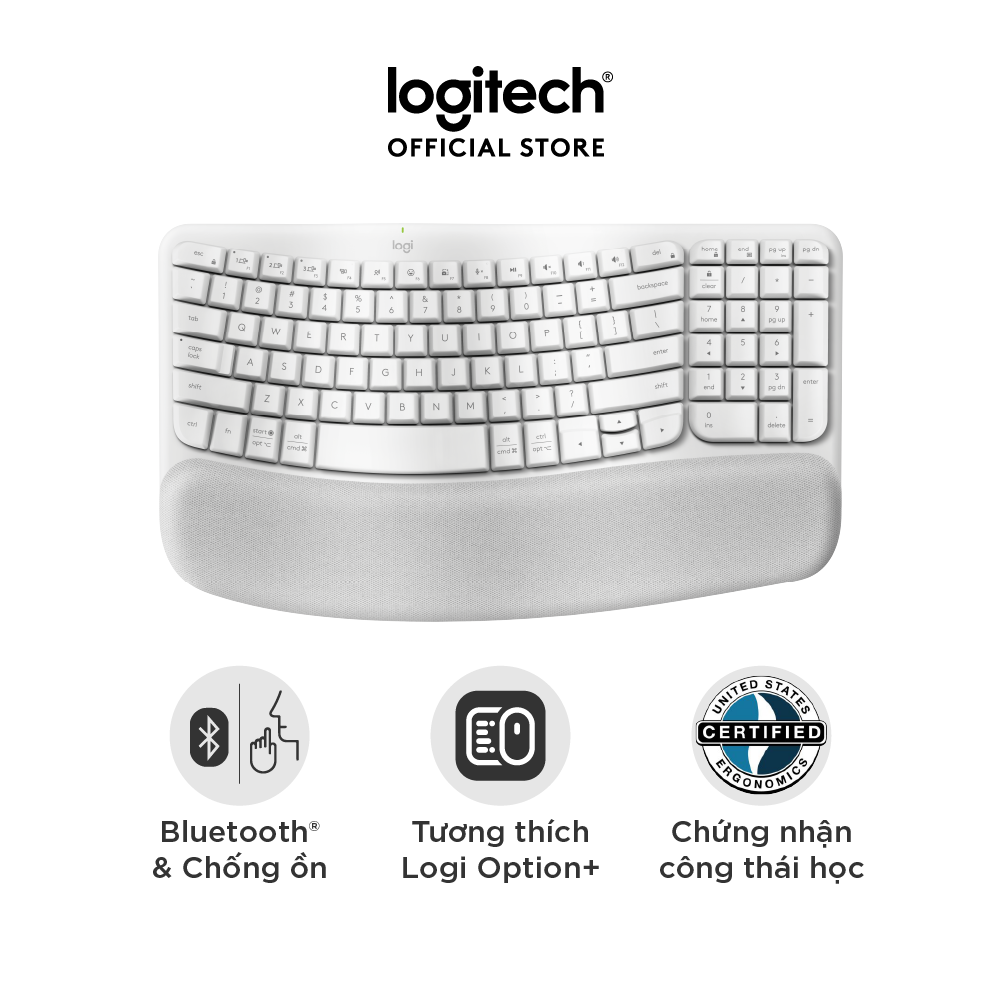 Bàn phím không dây Công thái học Logitech Wave Keys - Hàng chính hãng