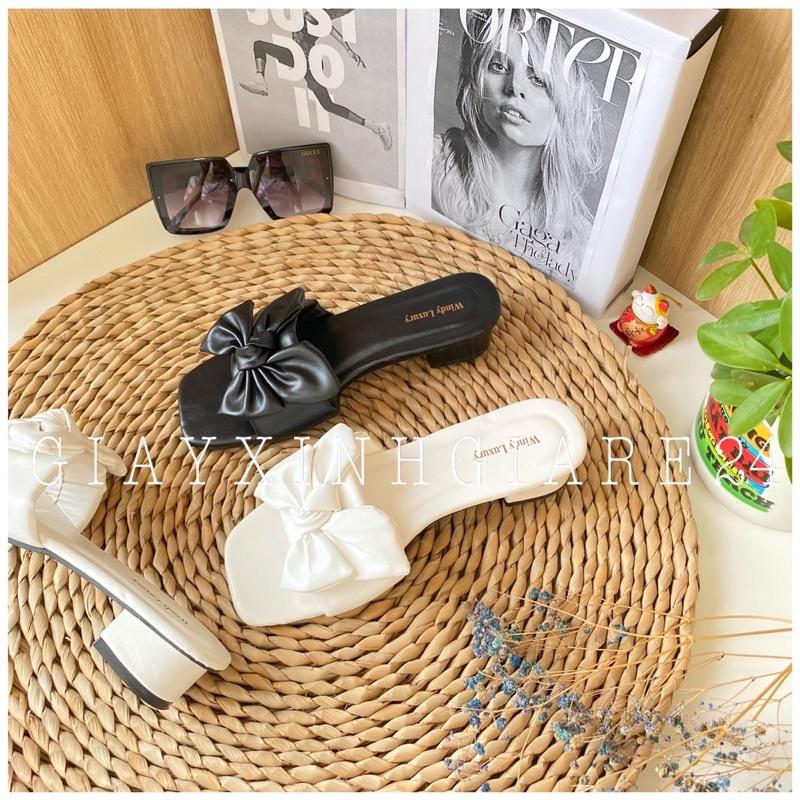 Guốc nơ to GNT đế vuông thấp 3phân