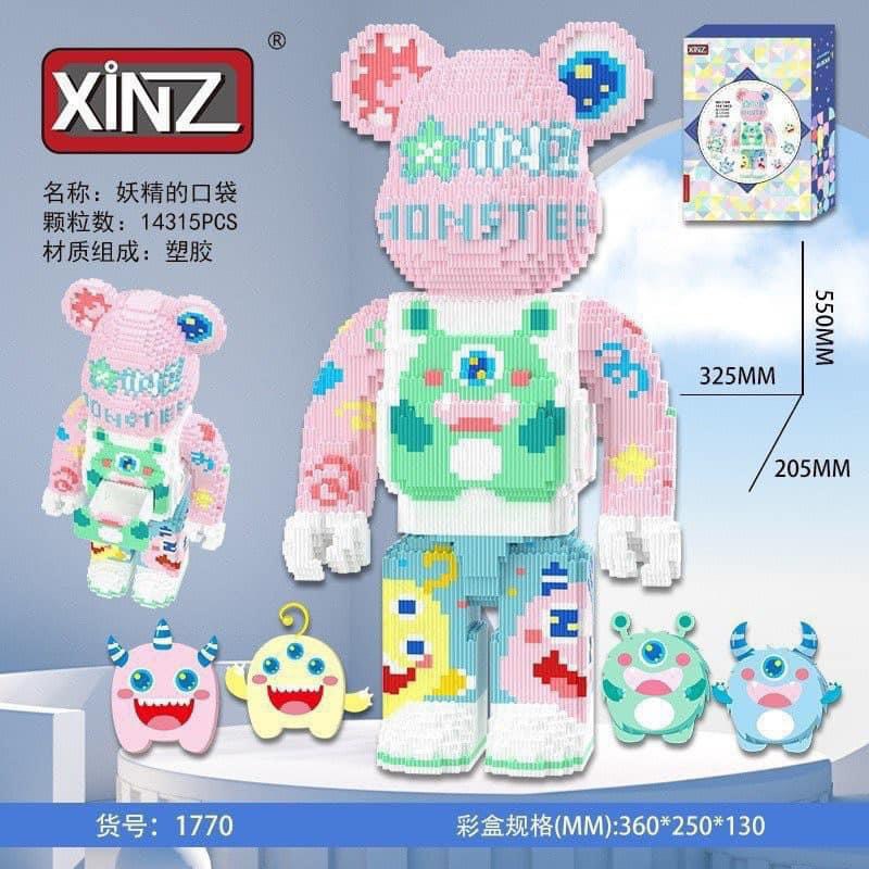 Đồ chơi xếp hình gấu bearbrick Monster và Boom tằng búa và đèn LED