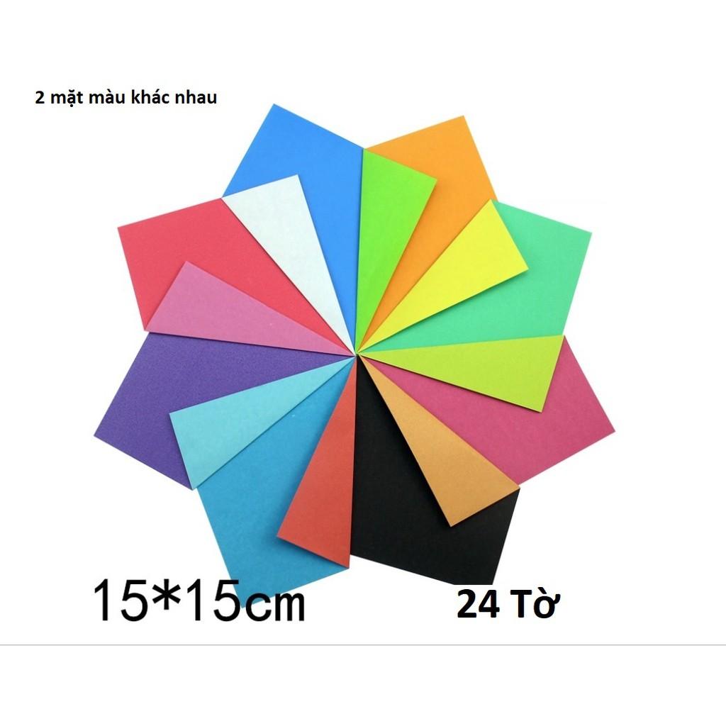 Giấy Vuông Gấp Origami 10 màu 100 tờ (2 mặt Đều Có Màu) Kích Thước 20x20cm,18x18cm,15x15cm