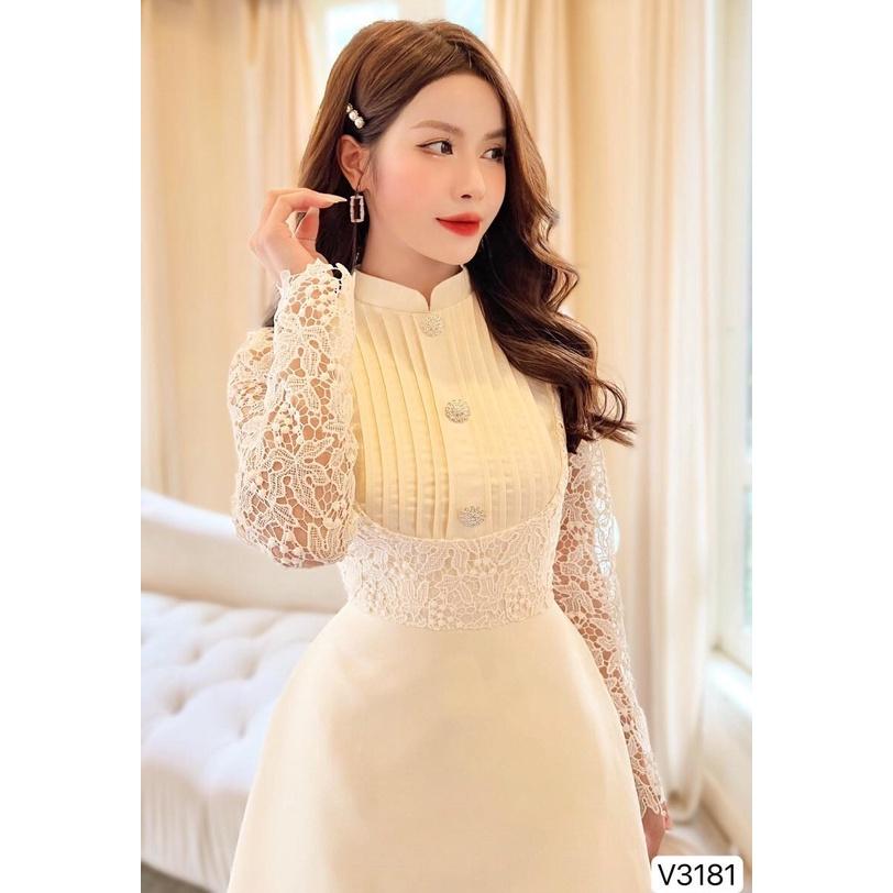 Đầm Thiết Kế Tiểu Vy Dress Chất Liệu Vải Tafta Phối Ren Đính Tag Đá Cao Cấp - Váy Thiết Kế Thanh Lịch Trẻ Trung