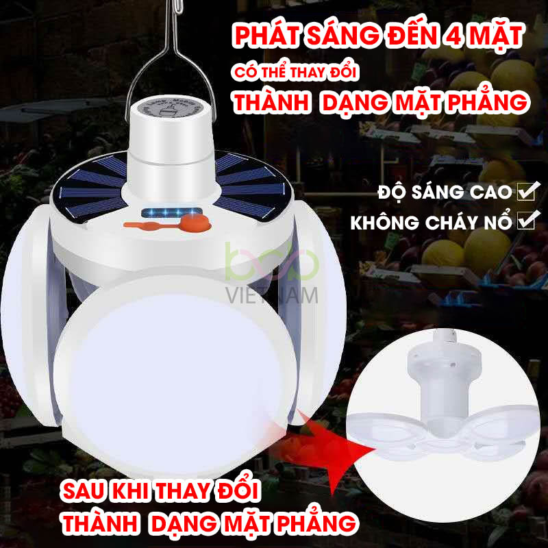 Đèn Led Tích Điện Năng Lượng Mặt Trời 4 Cánh 40w Hiển Thị Dung Lượng Pin