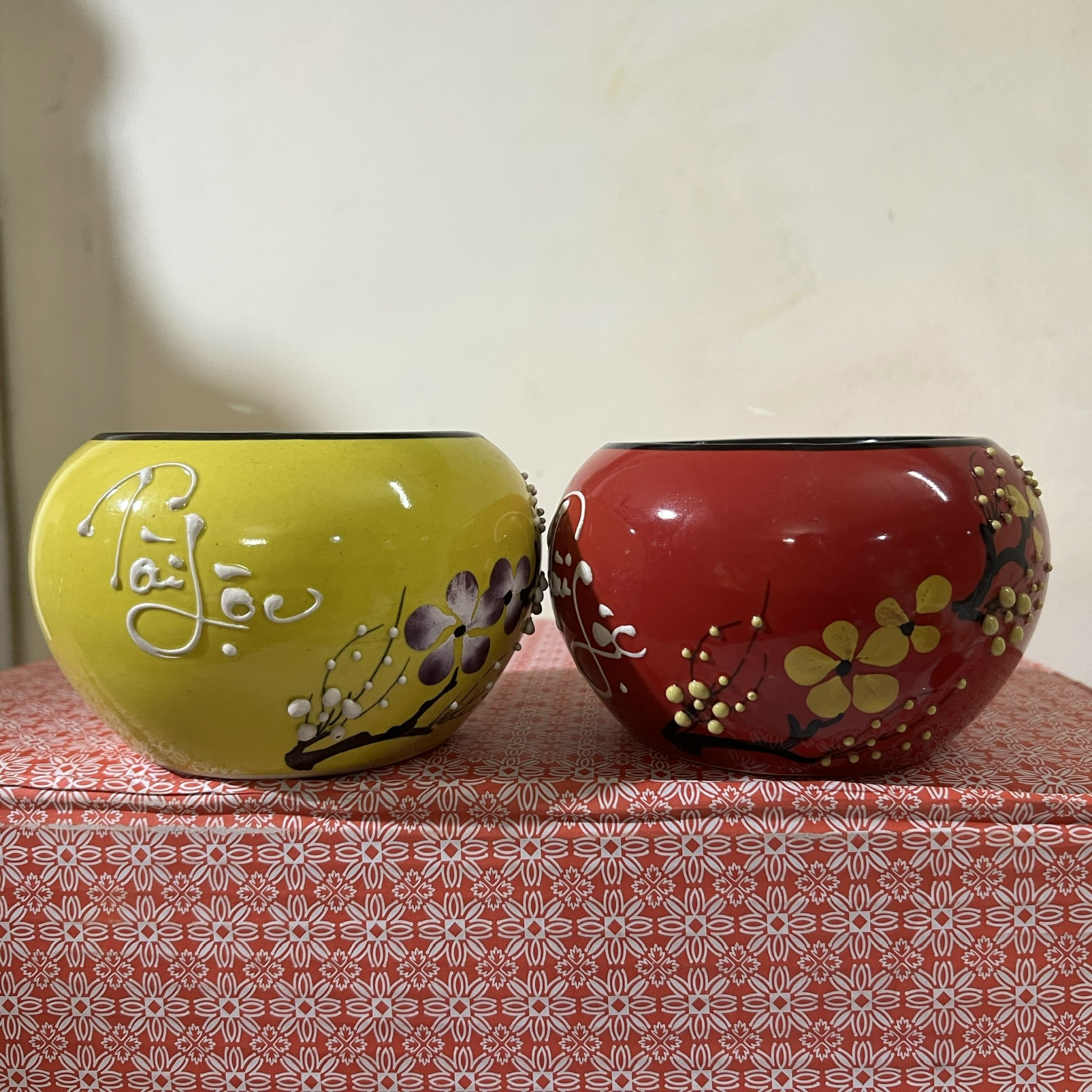 Chậu hoa Tài Lộc gốm Bát Tràng cao 9cm , Vò cắm hoa sứ để bàn