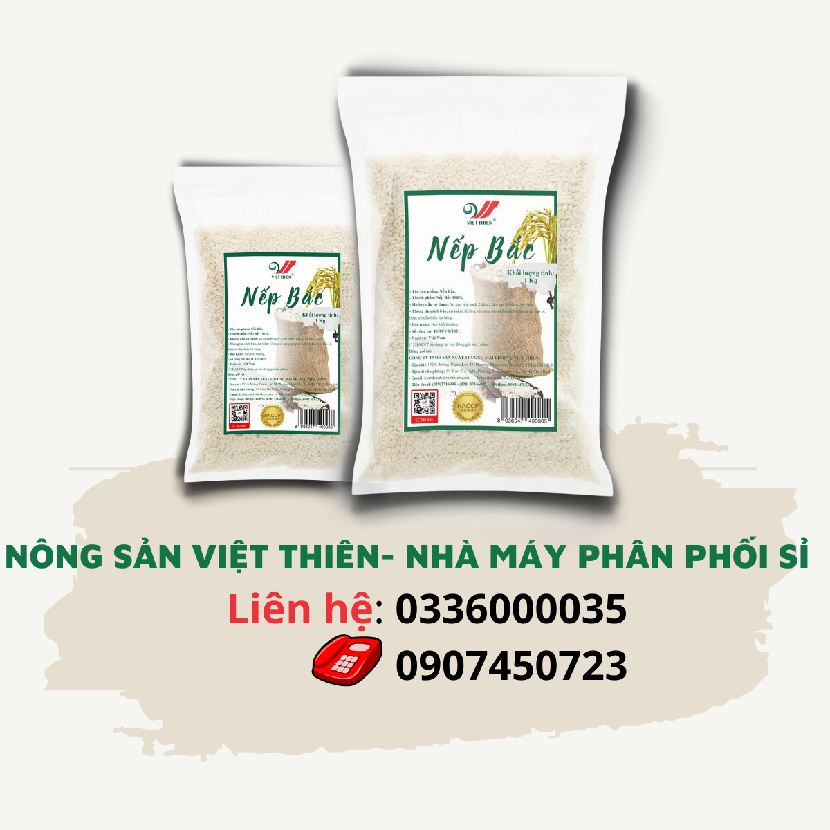Nếp Bắc Việt Thiên 1kg, nhà máy sản xuất và phân phối nông sản Việt Thiên, giá rẻ