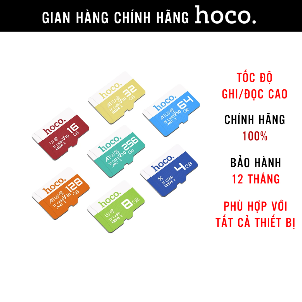 Thẻ nhớ 128Gb/64Gb/32Gb/16Gb/8Gb/4Gb Hoco U3 Class 10 – chuyên cho CAMERA, điện thoại, máy ảnh hàng chính hãng