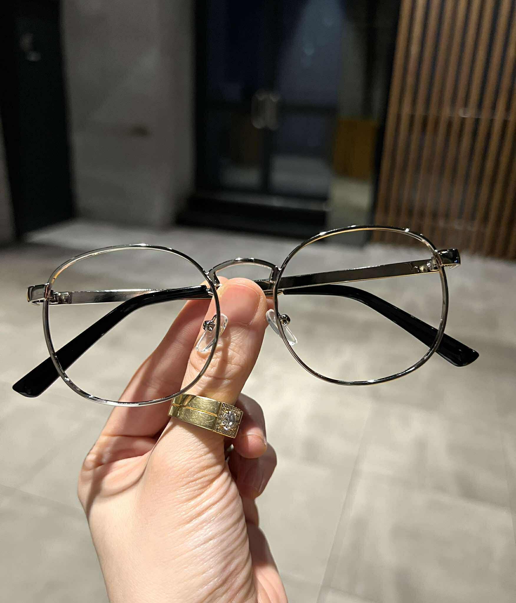 Kính mắt unisex nam nữ Mắt tròn chất liệu kim loại đơn giản