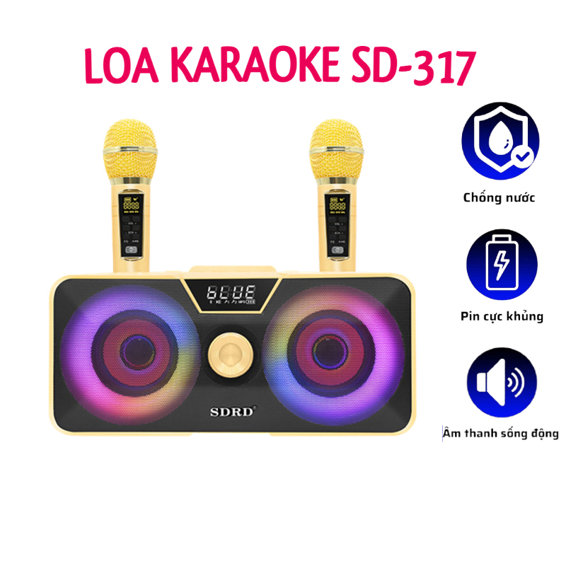 Loa Karaoke Bluetooth SDRD SD-317 Đầy Mạnh Mẽ, Âm Thanh Chất Lượng, Đèn Led Nhiều Màu Sắc Tặng Kèm 2 Micro