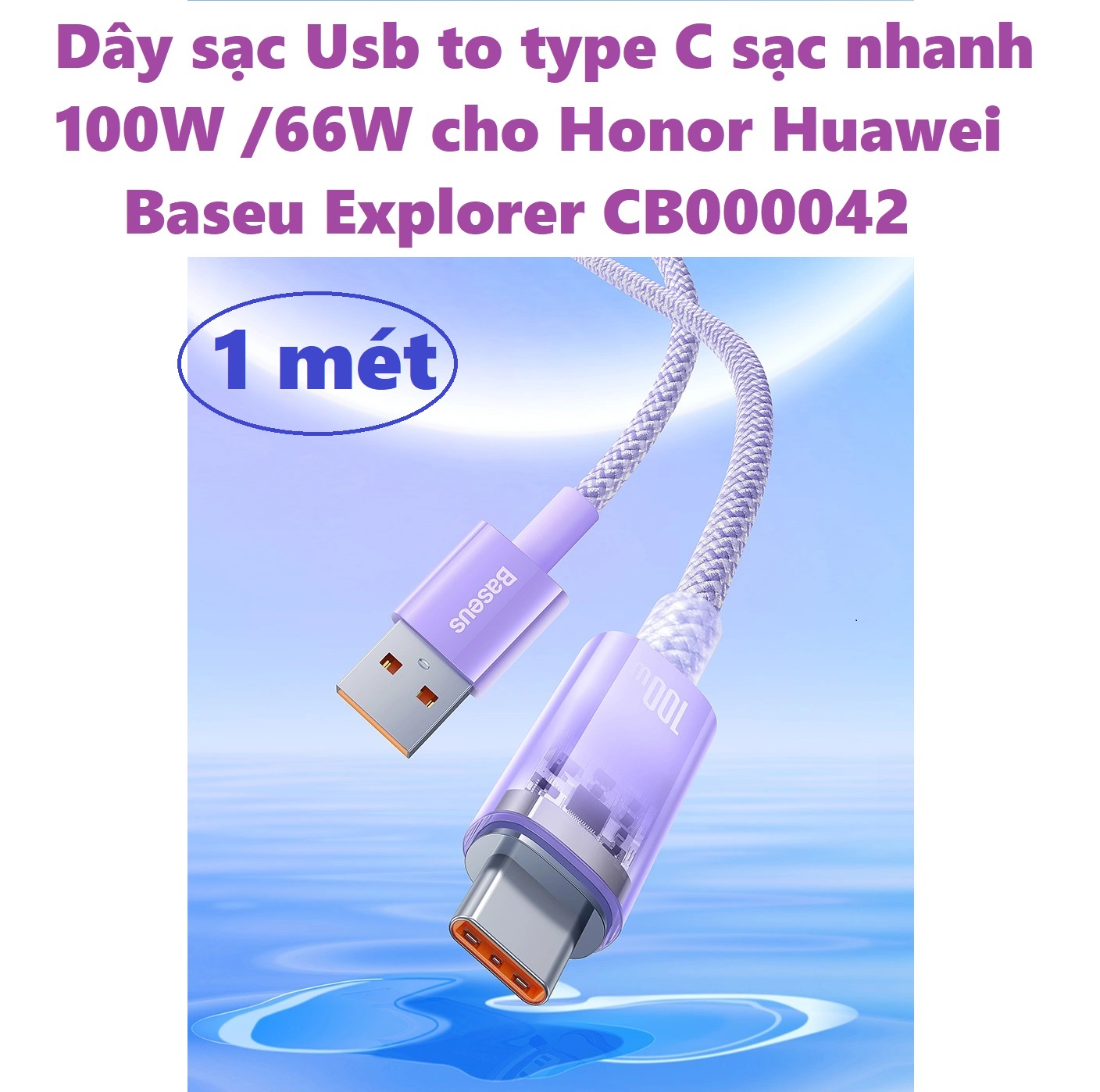 Dây sạc Usb to type C tự ngắt khi quá nhiệt sạc nhanh 100W 66W cho Honor Huawei Baseus Explorer CB000042 _ hàng chính hãng