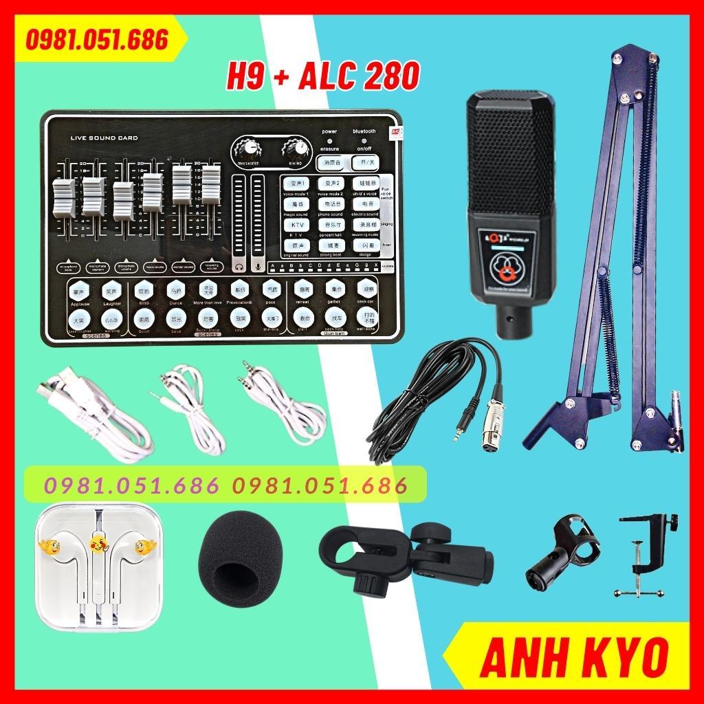 Combo thu âm livestream sound card h9 bluetooth autotune mic alc 280, mic livestream, micro hát karaoke cao cấp BH 1 năm