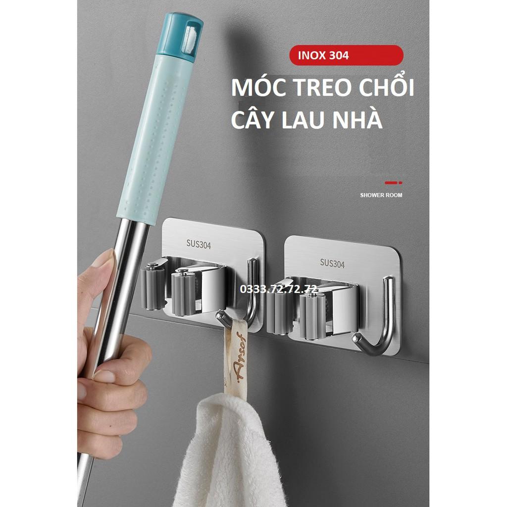 Móc treo nhà tắm chất liệu INOX 304 móc chổi, búi rửa bát, bàn chải... có keo dính và ốc vít