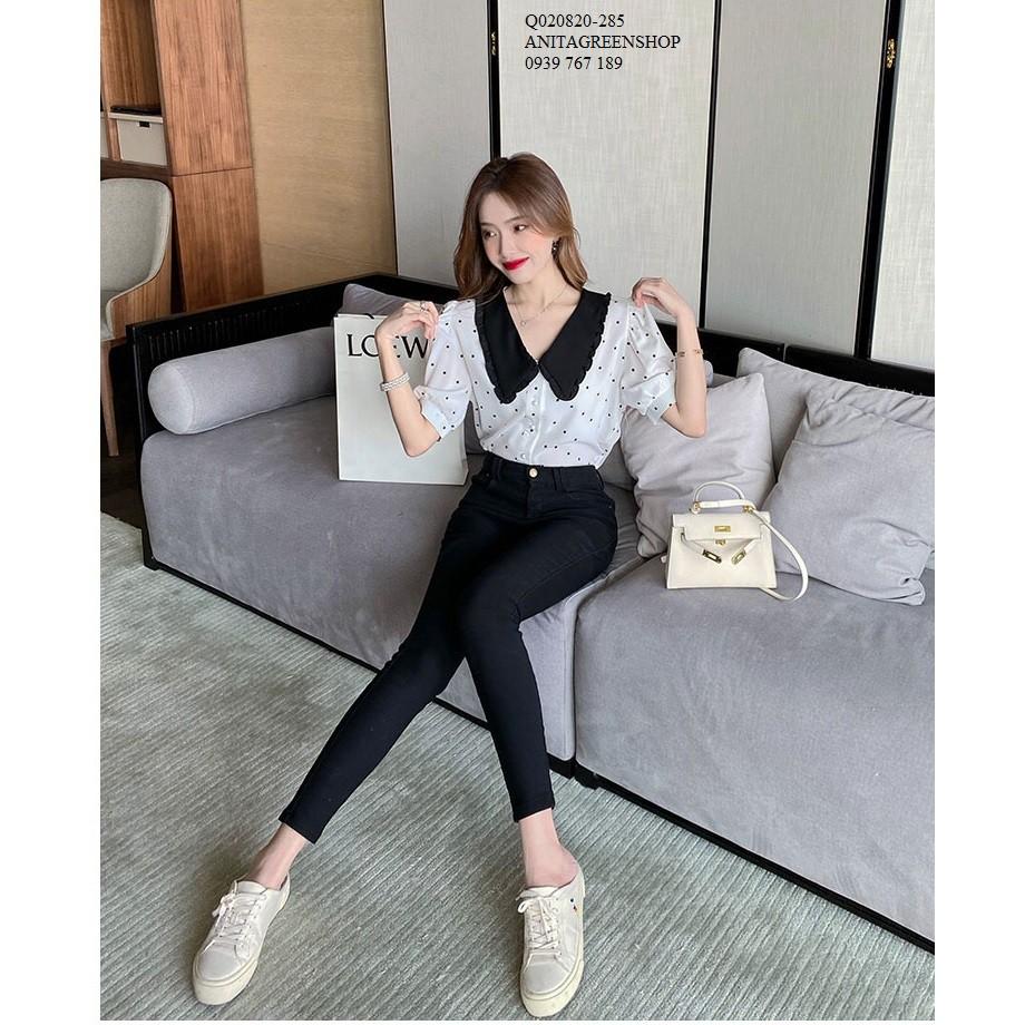 Q020820 ÁO SƠ MI NỮ CHẤM BI CỔ SEN