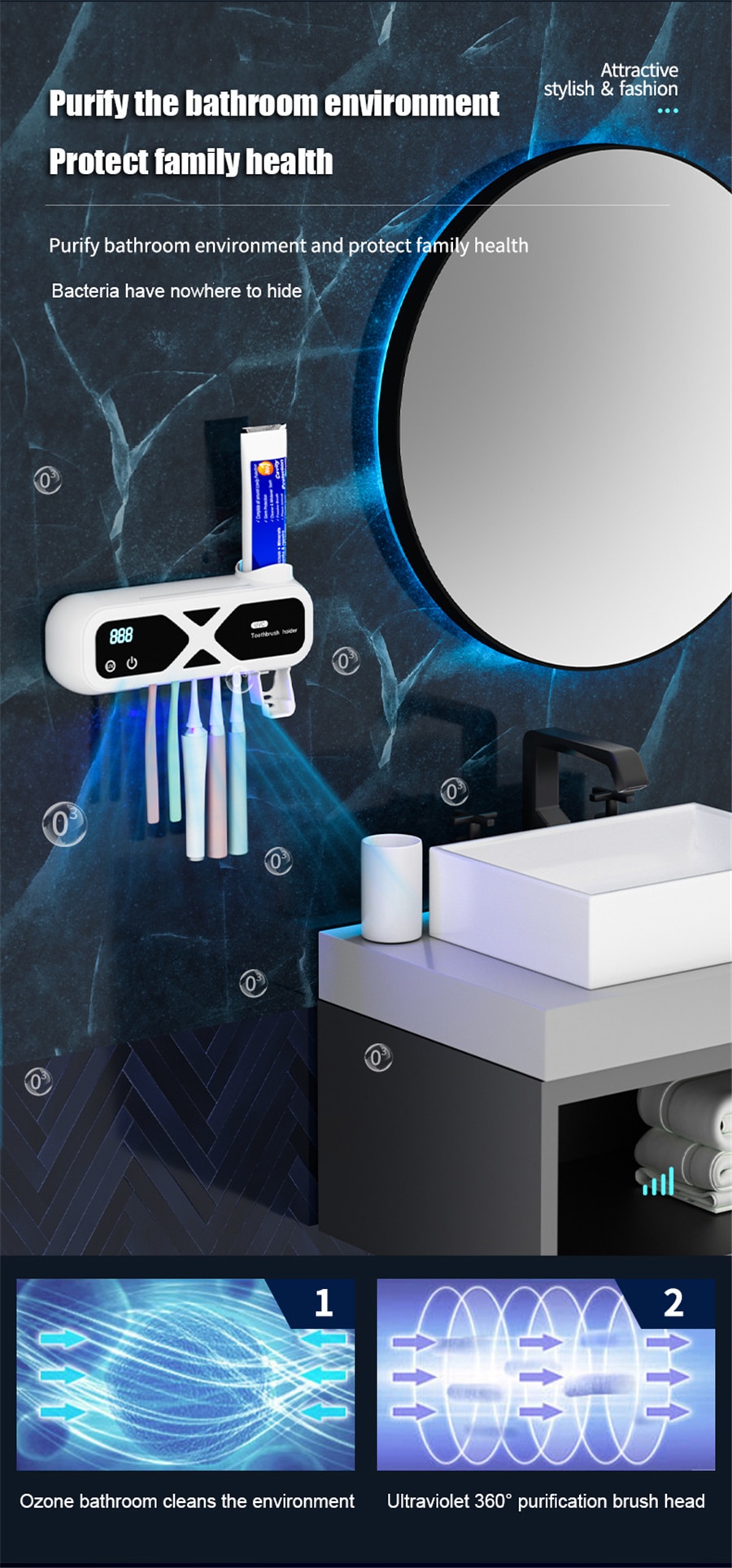 Giá đỡ bàn chải đánh răng sấy khô và khử trùng UV Toothbrush Disinfectant Holder Bathroom Accessories