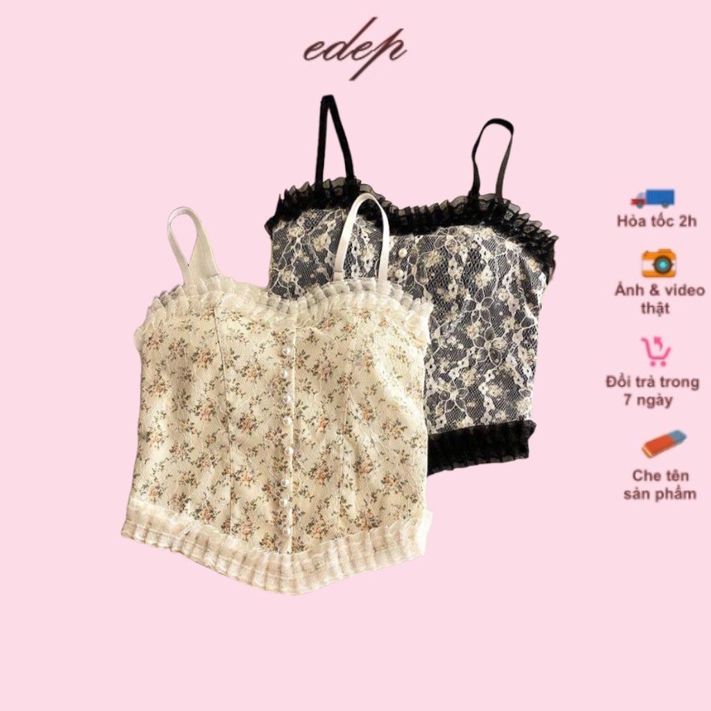 Áo Bra Nữ Hai Dây Ren Croptop Có Mút Ngực Kiểu Tiểu Thư Trun Lưng Mềm Mại EDEP 6688