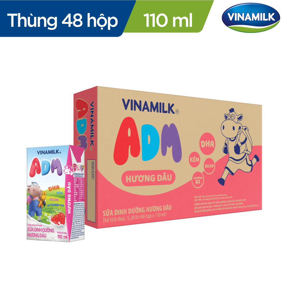 Thùng 48 Hộp Sữa dinh dưỡng Hương Dâu Vinamilk ADM (110ml)