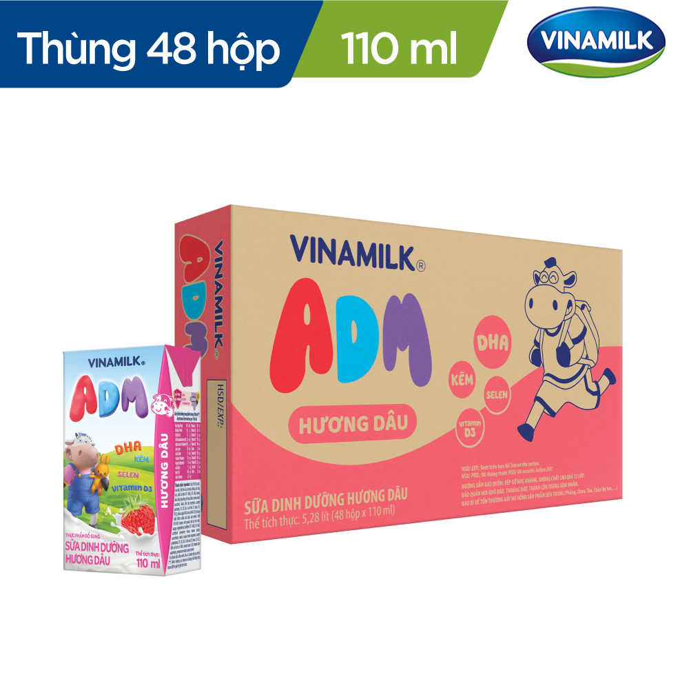 THÙNG SỮA DINH DƯỠNG VINAMILK ADM GOLD HƯƠNG DÂU - LỐC 4 HỘP X 110ML