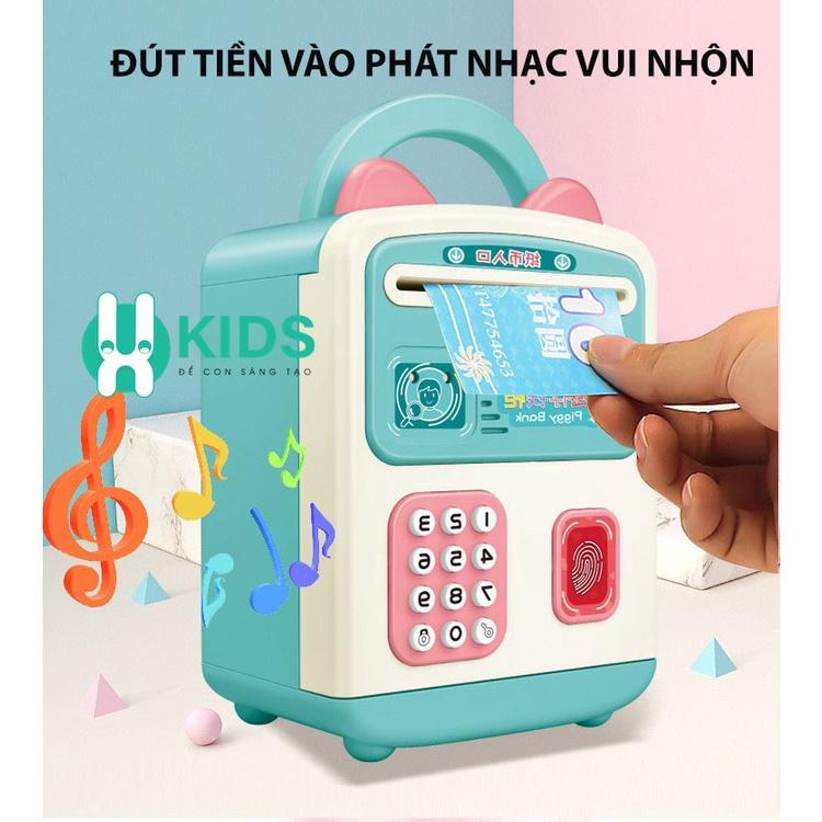 Két sắt mini cho bé mở khoá bằng vân tay, nhận dạng khuôn mặt,ống heo tiết kiệm tiền thông minh có nhạc hình mèo