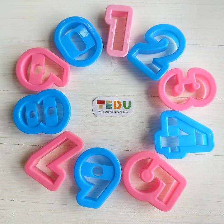 BỘ 10 KHUÔN ẤN SỐ ĐẾM chơi kèm bột nặn đất nặn an toàn TEDU