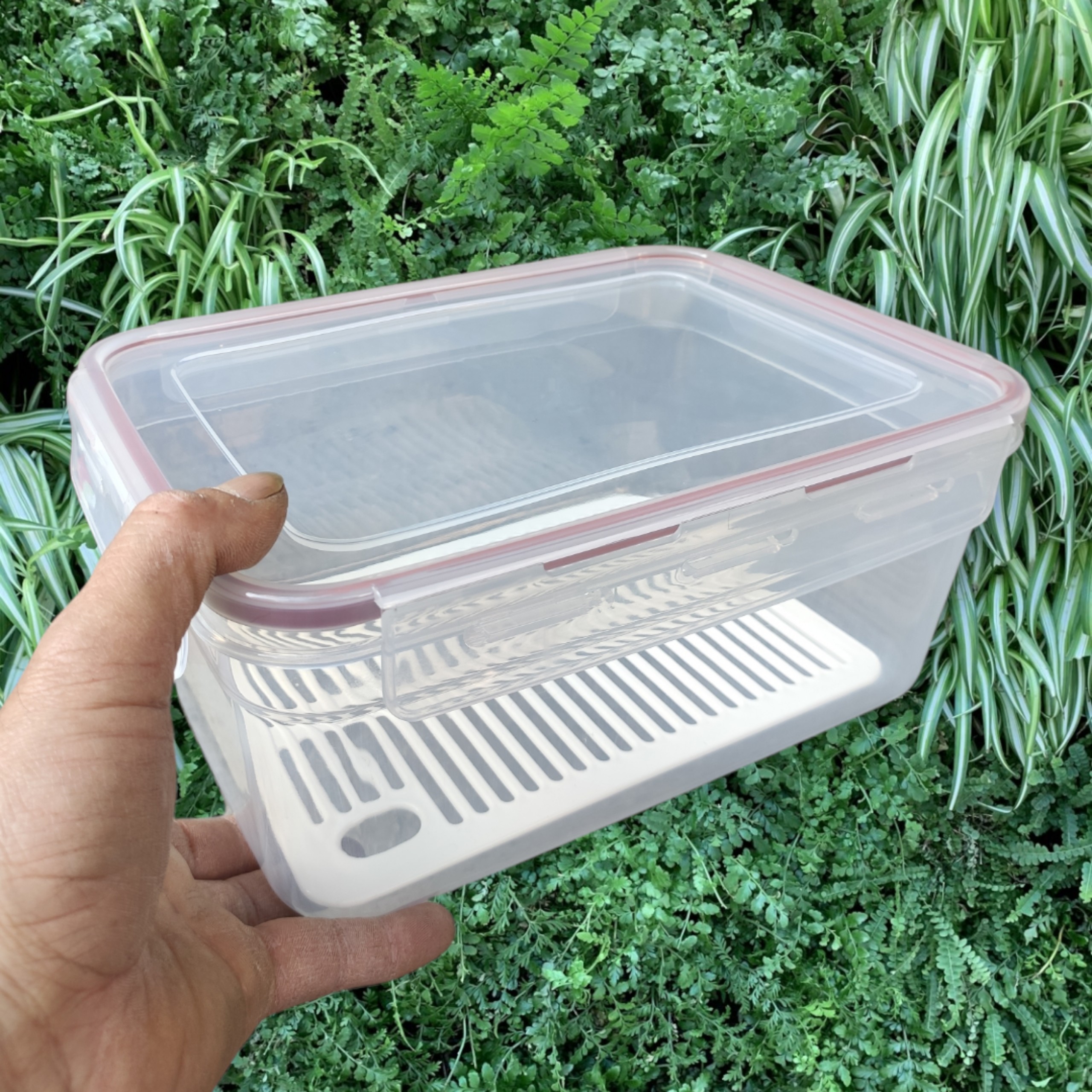 Hộp thực phẩm chữ nhật 4 khóa hàn quốc cao cấp nắp kín có khay chống ẩm, 4500ml