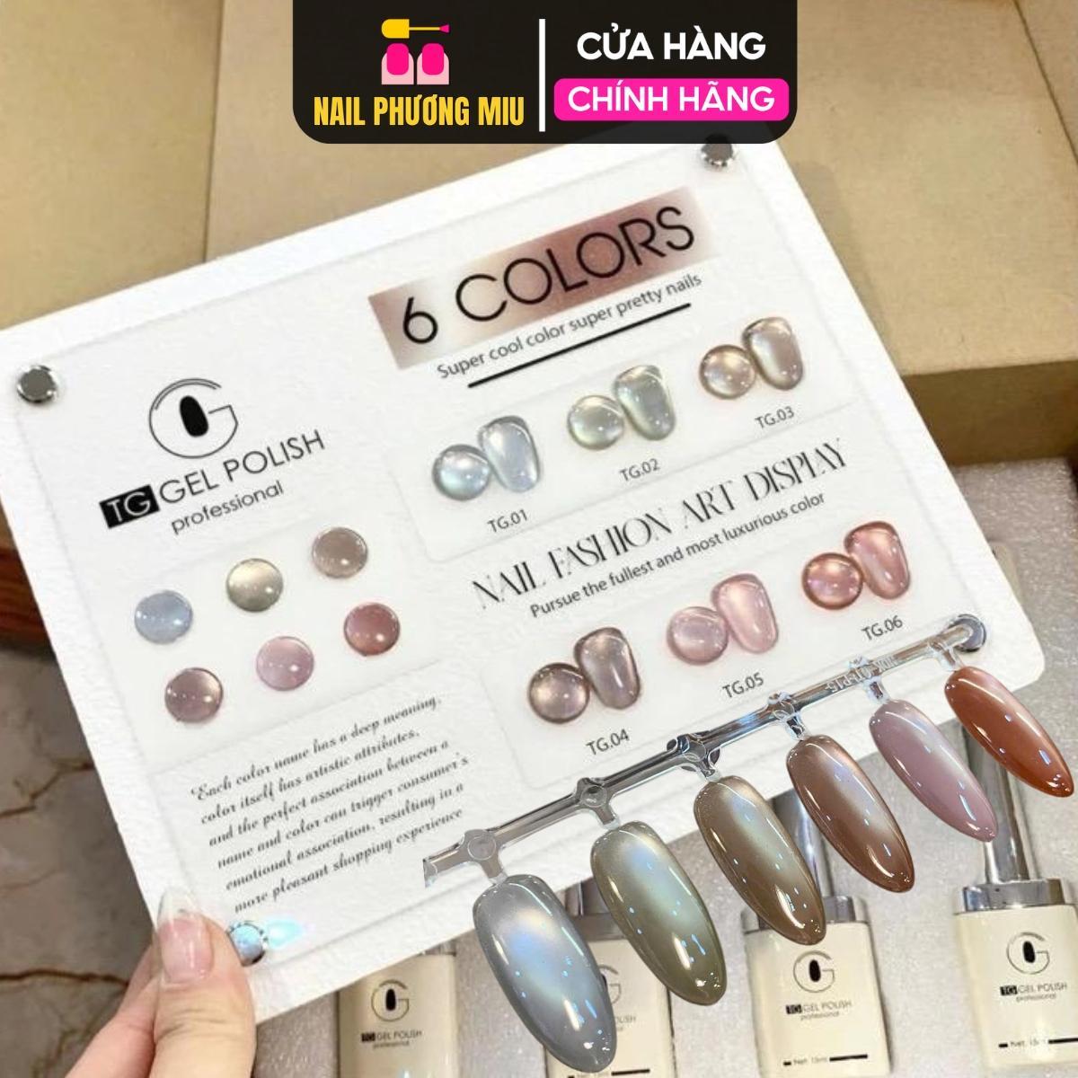 Set Sơn Mắt Mèo Ánh Trăng Kim Sa 6 Màu TG PRO Siêu Sáng Tặng Kèm Bảng Màu Cao Cấp Chuyên Dùng tráng gương Làm Nail Nữ Women