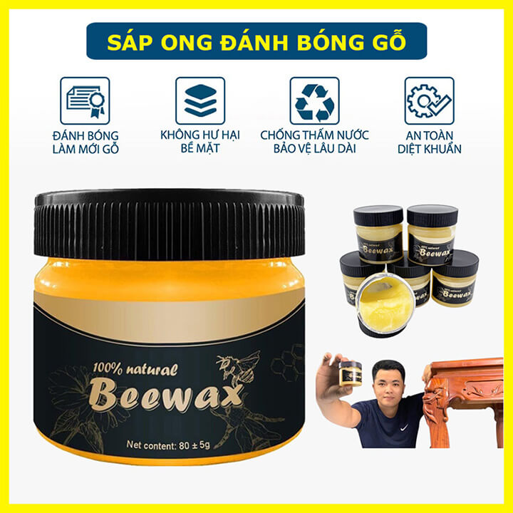 Sáp ong đánh bóng đồ gỗ Beewax 80gr, sáp tự nhiên làm bóng bàn ghế gỗ, tủ gỗ, lau sàn gỗ đa năng phục hồi màu gỗ, vết xước