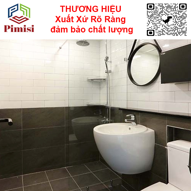 Vòi chậu rửa mặt nóng lạnh Pimisi cho chậu lavabo 1 lỗ bằng đồng thau - mạ crom, niken sáng bóng dùng trong nhà tắm - điều chỉnh nước bằng gật gù nóng lạnh gắn trên bồn chậu rửa mặt treo tường - bàn đá - mặt trên chậu rửa | Hàng chính hãng