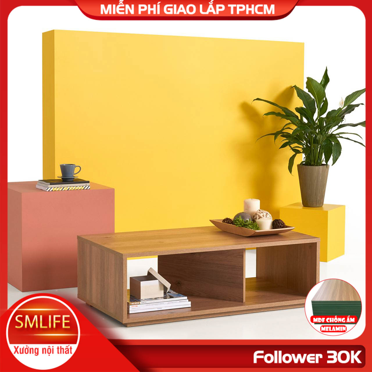Bàn sofa hiện đại bằng gỗ công nghiệp SMLIFE Chase