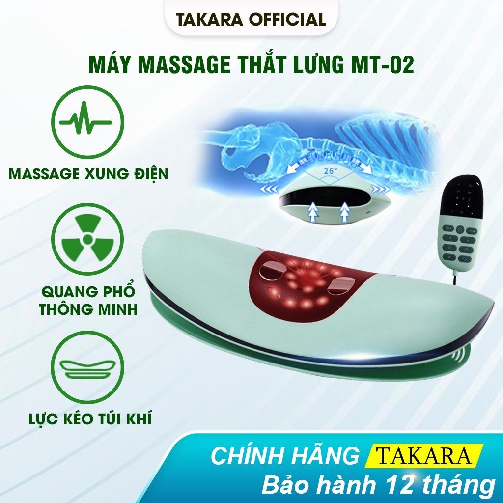 Máy Massage Lưng, Mát Xa TAKARA MT-02 Với Chế Độ Nén Nóng Và Rung Eo Giảm Đau Mỏi Thắt Lưng Cột Sống