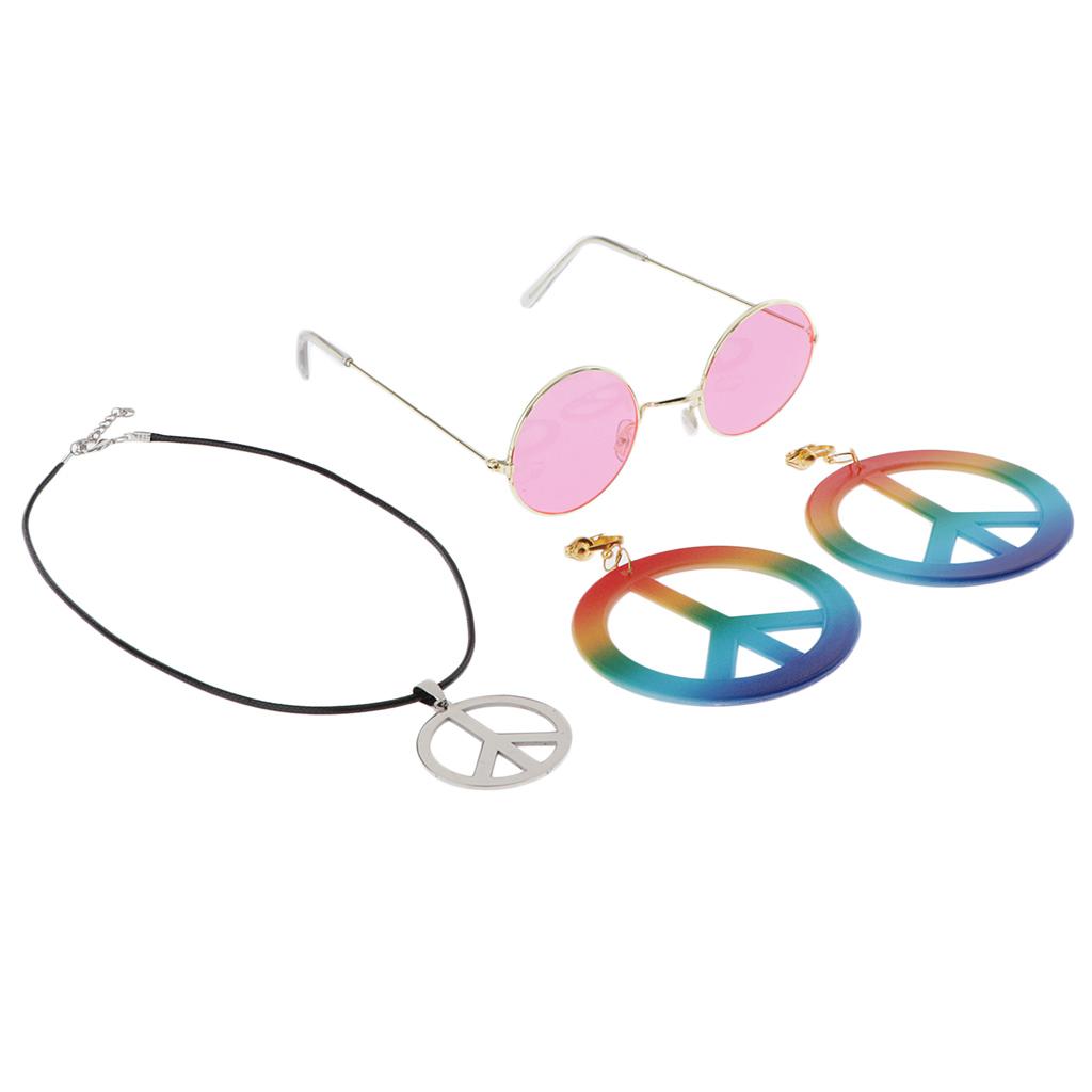 Peace Sign Necklace Earring Hippie Sun Glasses Hippie Accessories