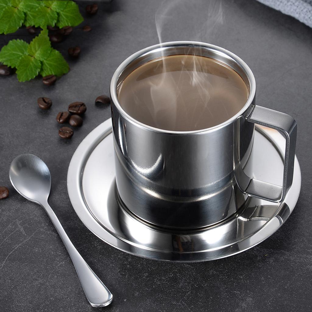 Coffee Cup Set Double Walled Insulated Coffee Mug Milk Cup Saucer Spoon S