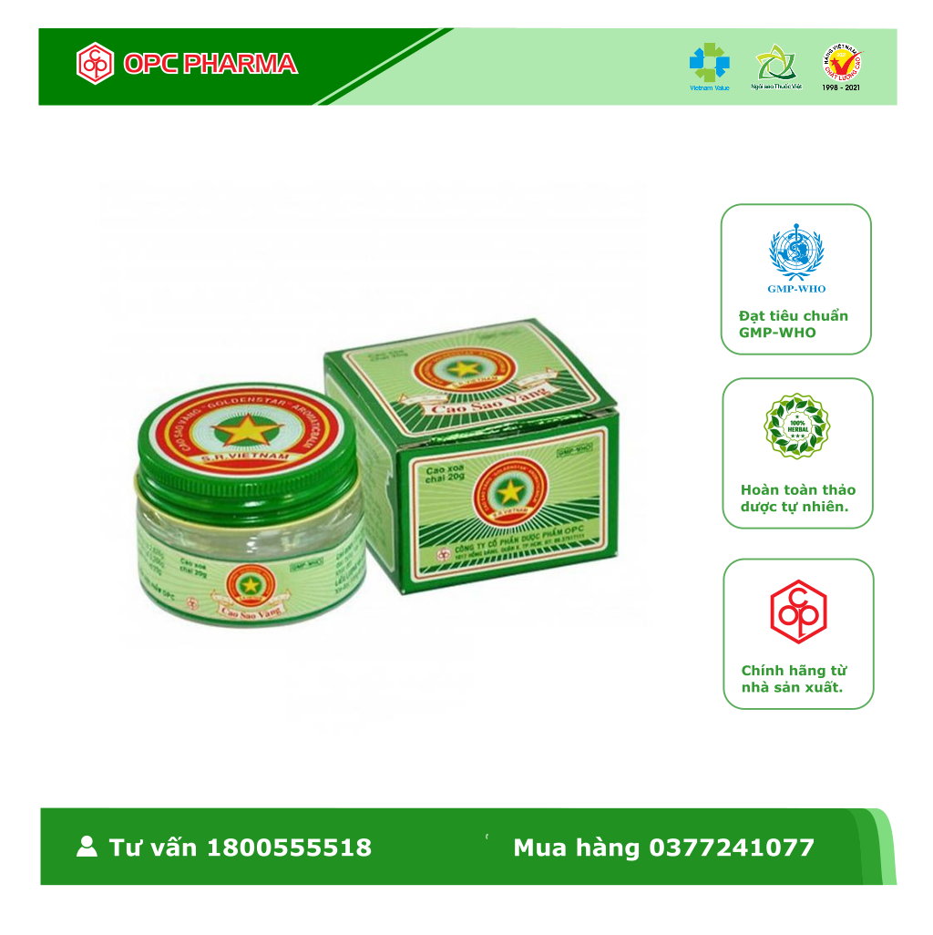 CAO SAO VÀNG -Dùng khi nhức đầu, sổ mũi, đau bụng, say tàu xe, côn trùng đốt - Hàng chính hãng OPC