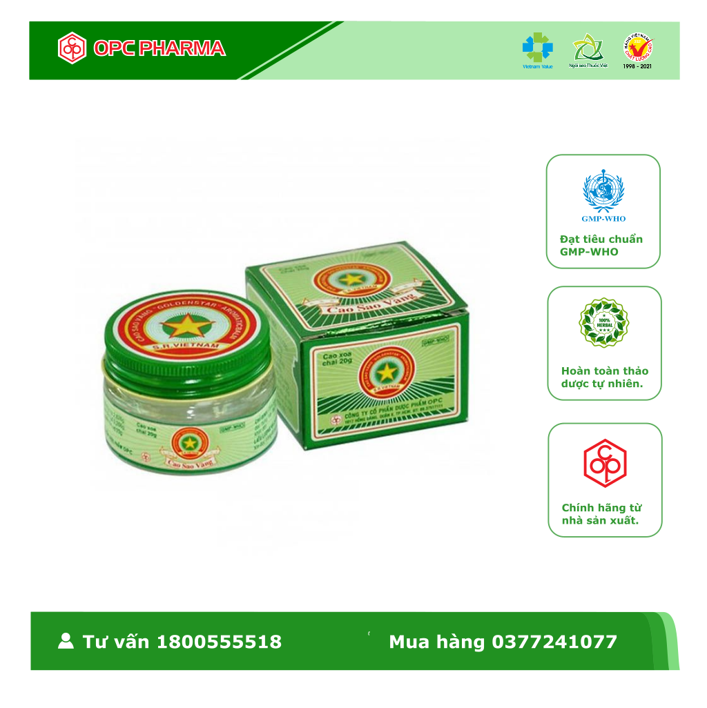 CAO SAO VÀNG (Hộp 20 g) -Dùng khi nhức đầu, sổ mũi, đau bụng, say tàu xe, côn trùng đốt - Hàng chính hãng OPC