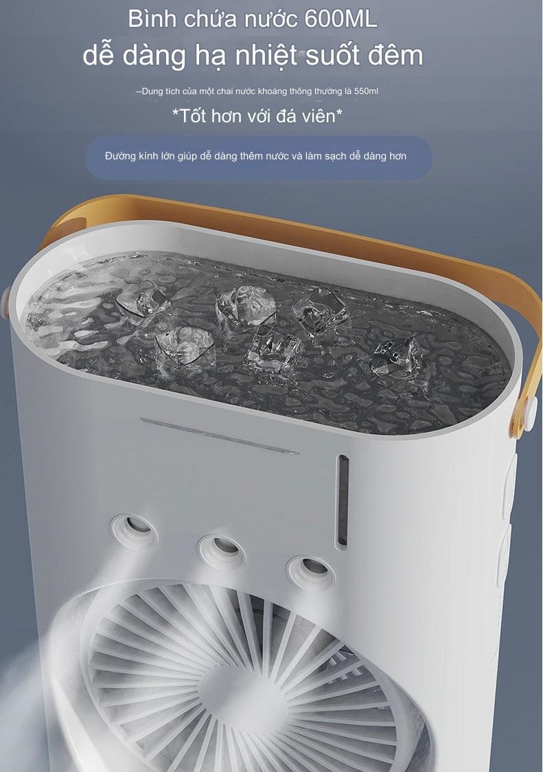 Quạt phun sương tích điện Youpin AQUA BREEZE, 2 lồng quạt, có đèn LED, bình nước lớn có thể thêm đá, xoay tốc năng 90° làm mát rộng, pin dung lượng lớn - Hàng nhập khẩu