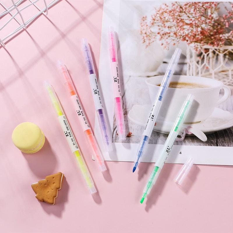 Set 6 bút dạ quang Highlight hai đầu 2 màu dễ thương, Bút highlight pastel 2 đầu nhiều màu - takenotebeta