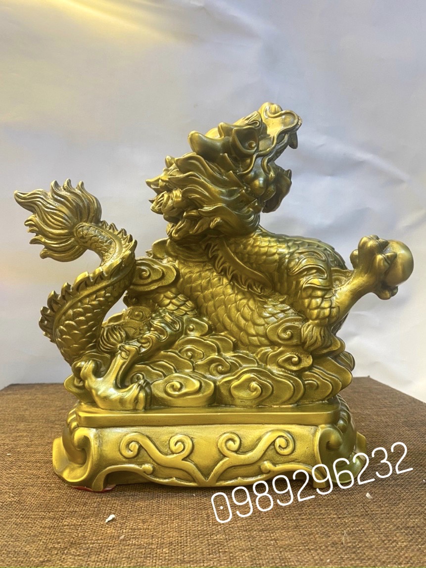 Tượng linh vật RỒng phong thuỷ bằng đồng vàng cao 22cm - Tượng Rồng chiêu tài lộc