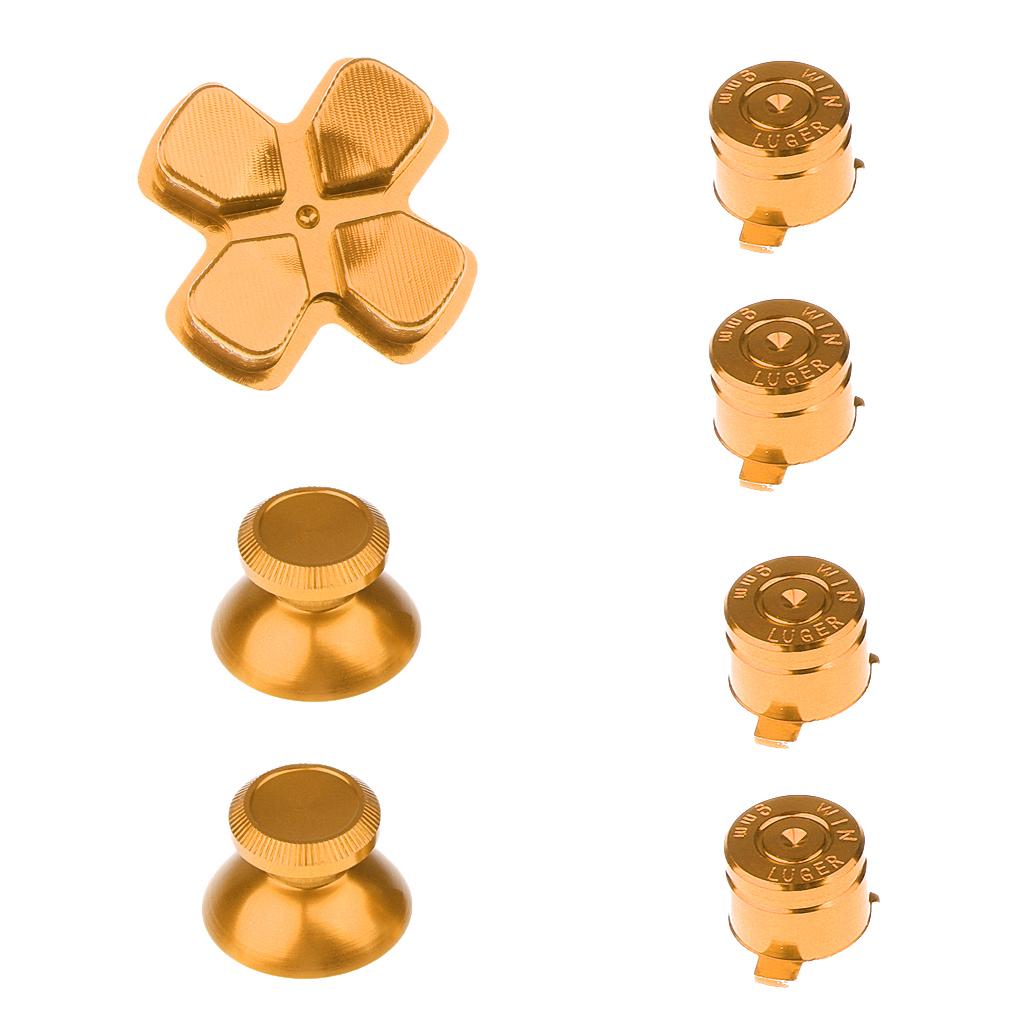 2Pieces Gamepad Metal ABXY Button + Analog Thumbsticks Joystick + Chrome D-pad for Sony PS4 DualShock Game Controller Gold+Red