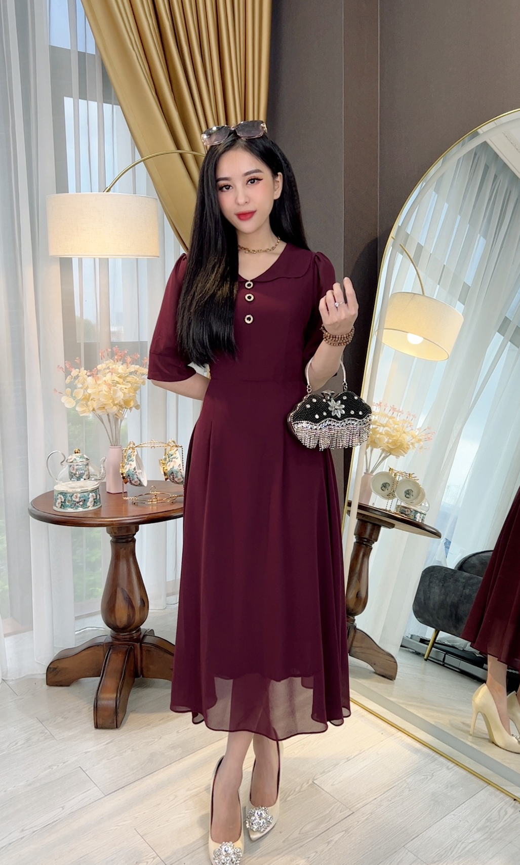 Đầm Đi Tiệc Trung Niên [ Linh Trà ] (TM 572) Cao Cấp Màu Sắc Trẻ Trung Tươi Sáng Họa Tiết Sang Trọng Đi Làm Đi Tiệc
