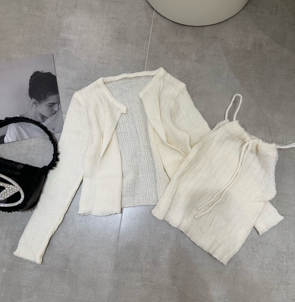 SET ÁO LEN CROPTOP DÂY CỔ YẾM TRƠN PASTEL + ÁO KHOÁC CARDIGAN LỬNG TAY DÀI DẠO PHỐ ĐI CHƠI ĐI BIỂN ĐI TIỆC