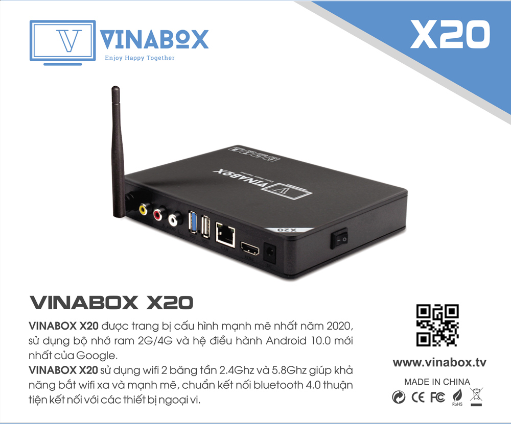 Android Tv Box VINABOX X20 - Ram 4GB - Mới Nhất Năm 2020 - Điều Khiển Bằng Giọng Nói - Android 10 Siêu Mượt - Hàng Chính Hãng