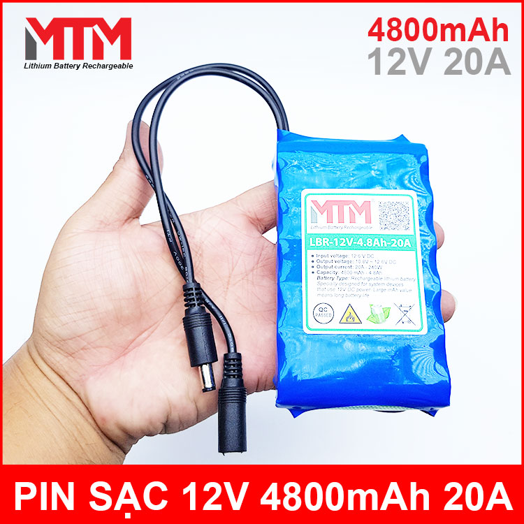 Pin sạc lithium 12V 4800mAh 3S chịu tải 20A MTM kèm sạc chính hãng