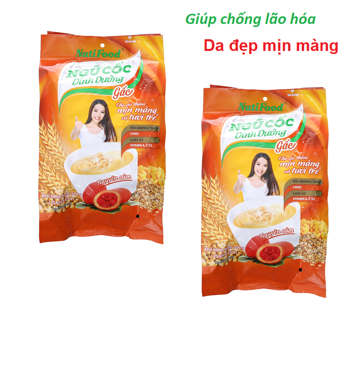 Combo 2 túi Bột ngũ cốc dinh dưỡng Nutifood gấc 500gam - Giúp da tươi trẻ mịn màng, chống lão hóa.