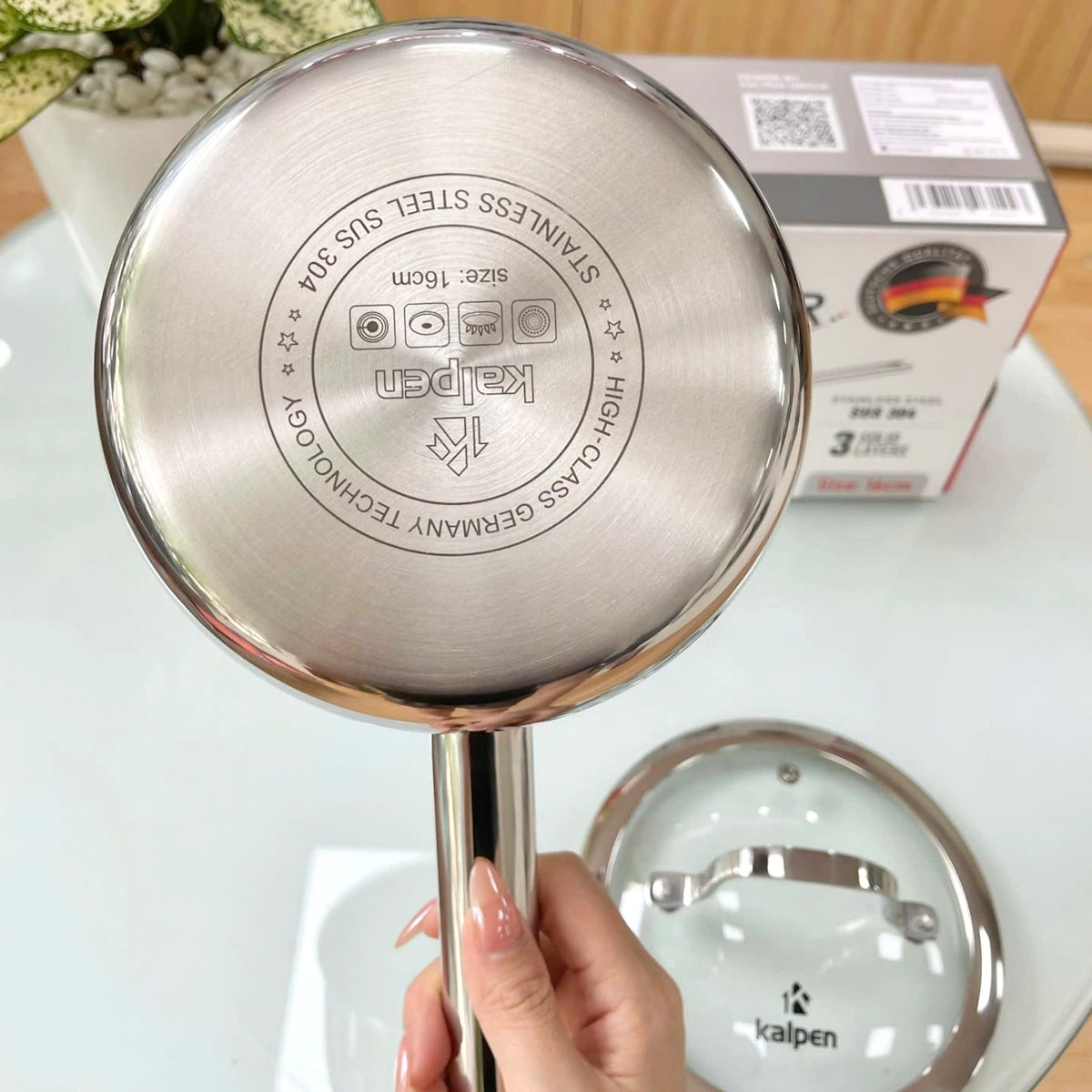 Quánh inox 3 lớp liền khối Kalpen Emer EM16 size 16cm - Hàng Đức, bảo hành 30 năm