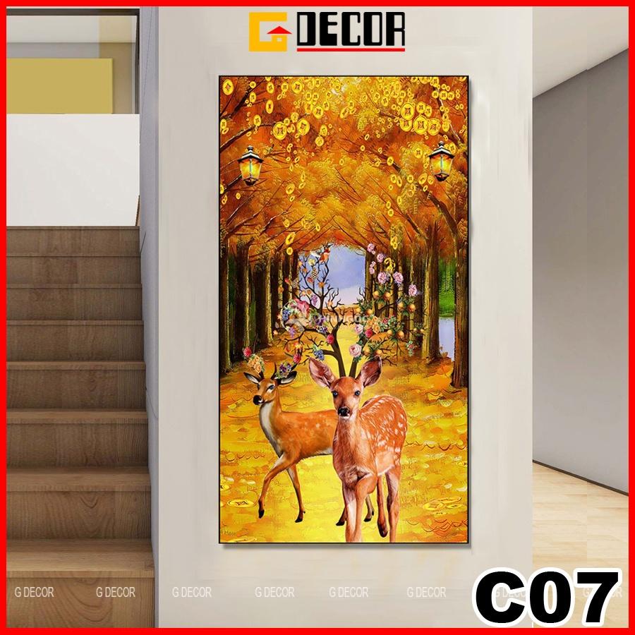 Tranh treo tường canvas 1 bức phong cách hiện đại Bắc Âu 07, tranh hươu tài lộc trang trí phòng khách, phòng ngủ, spa