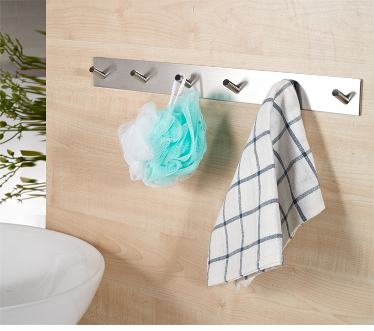 Móc Treo Quần Áo Decor Nhà Tắm Inox Sus304 Dán Tường Keo 3M Siêu Chắc - Móc Chéo - Thanh 6 Móc - Chéo