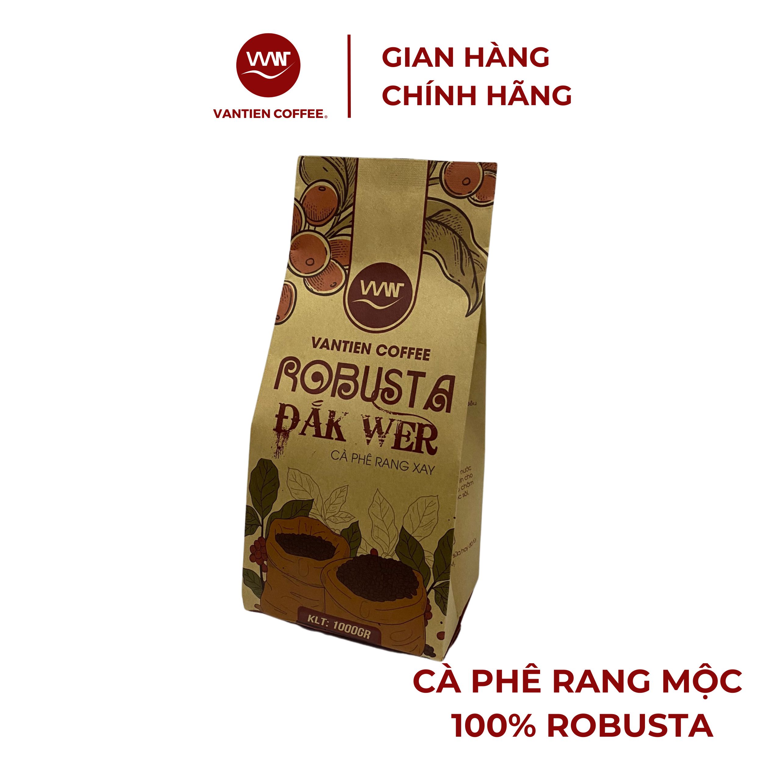 Combo 2 túi Cà phê rang xay Vantien Coffee Robusta Đắk Wer vị đắng mạnh, nhiều hàm lượng cafein 1kg/túi