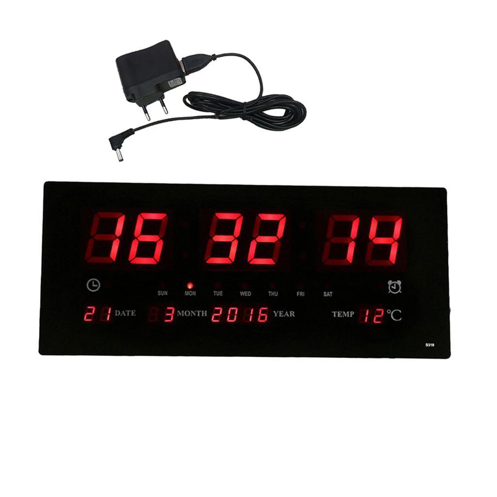 Digital Wall Clock LED Time Calendar Temperature Electric Alarm Clock EU