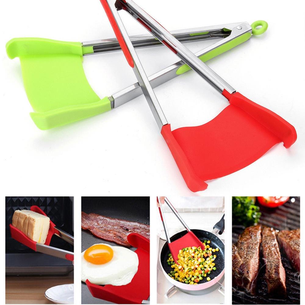 2-in-1 Spatula Tongs Non-stick Heat Resistant Kitchen BBQ Silicone Cooking Tool