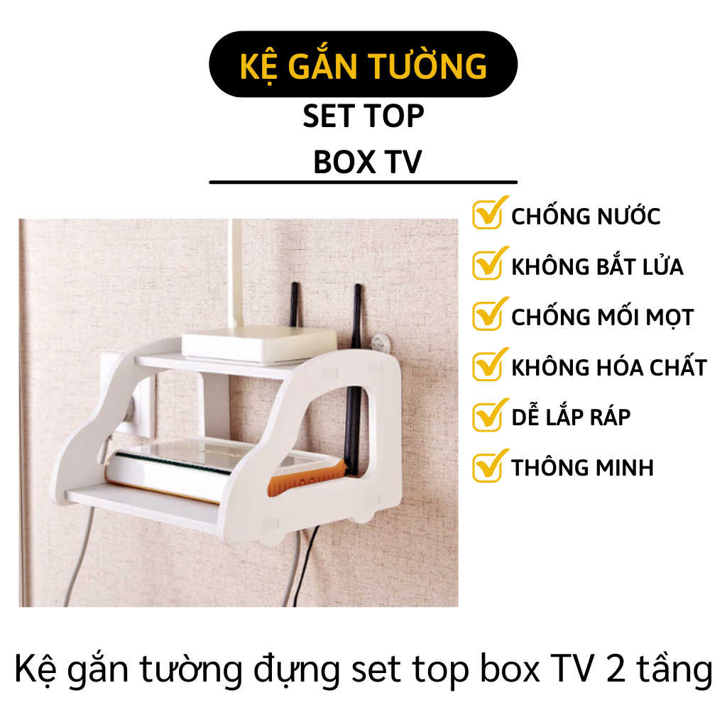 Kệ Gắn Tường Đựng Set Top Box TV , Đầu Thu , WiFi 2 Tầng - Chính Hãng