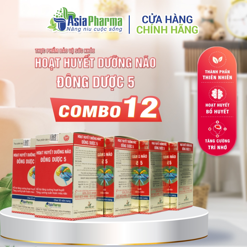 [COMBO 12 HỘP] Viên uống hoạt huyết dưỡng não Đông Dược 5 Asia Pharma hỗ trợ thiểu năng tuần hoàn não - Hộp 30 viên
